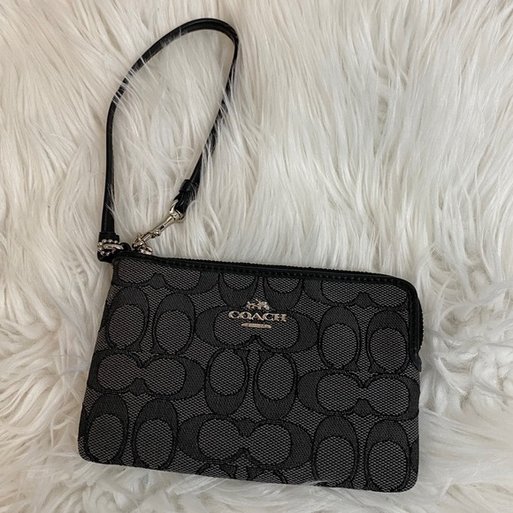 Coach Handbags - Coach Signature Black Jacquard Wristlet